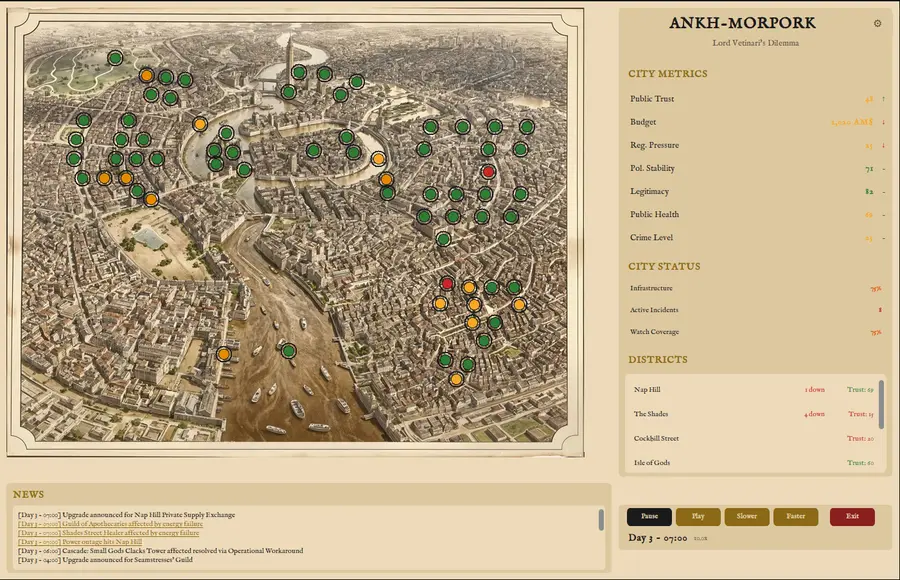 Ankh-Morpork city map with service districts